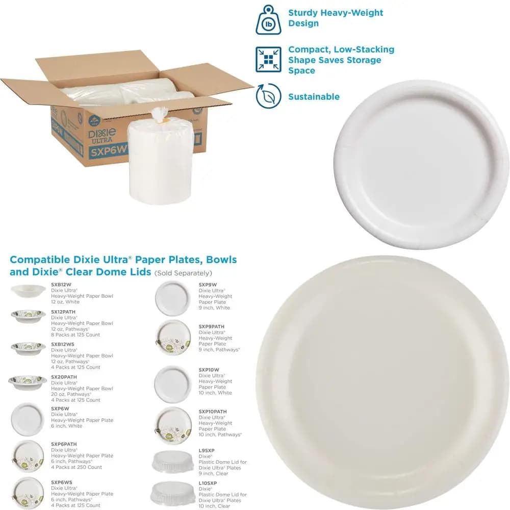 6 Resistant White Paper Plates, Pack of 1000 (250 Packing Plates, 4 Box Packs)