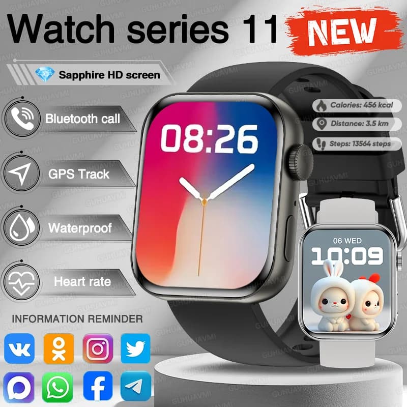 Watch Series 11 Man Woman GPS Smart Bracelet HD AMOLED Heart Rate 100 + Sport Bluetooth Call Waterproof SmartWatch for IOS Android