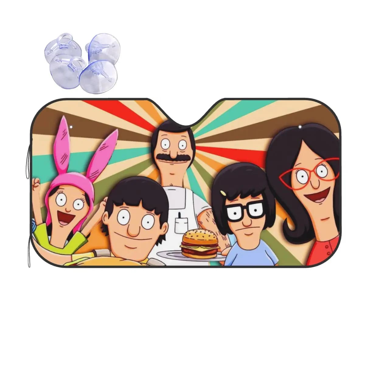 Parasole per Parabrezza Auto Louises Tina Gene Bob Linda, Visiera Parasole per Finestrino Anteriore Auto Bobs Burger Anime, Copri Auto 70x130cm