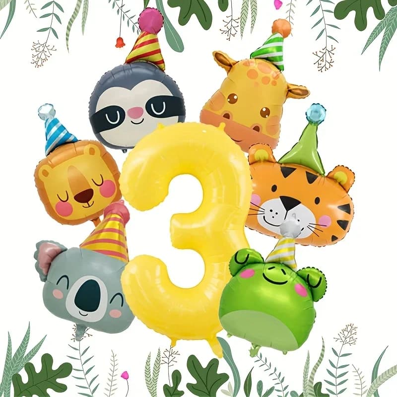 Nuovo Cappello di Compleanno con Testa di Tigre, Palloncino in Pellicola di Alluminio a Forma di Animale della Giungla, Decorazione per Feste a Tema Compleanno, Primo Compleanno per Bambini