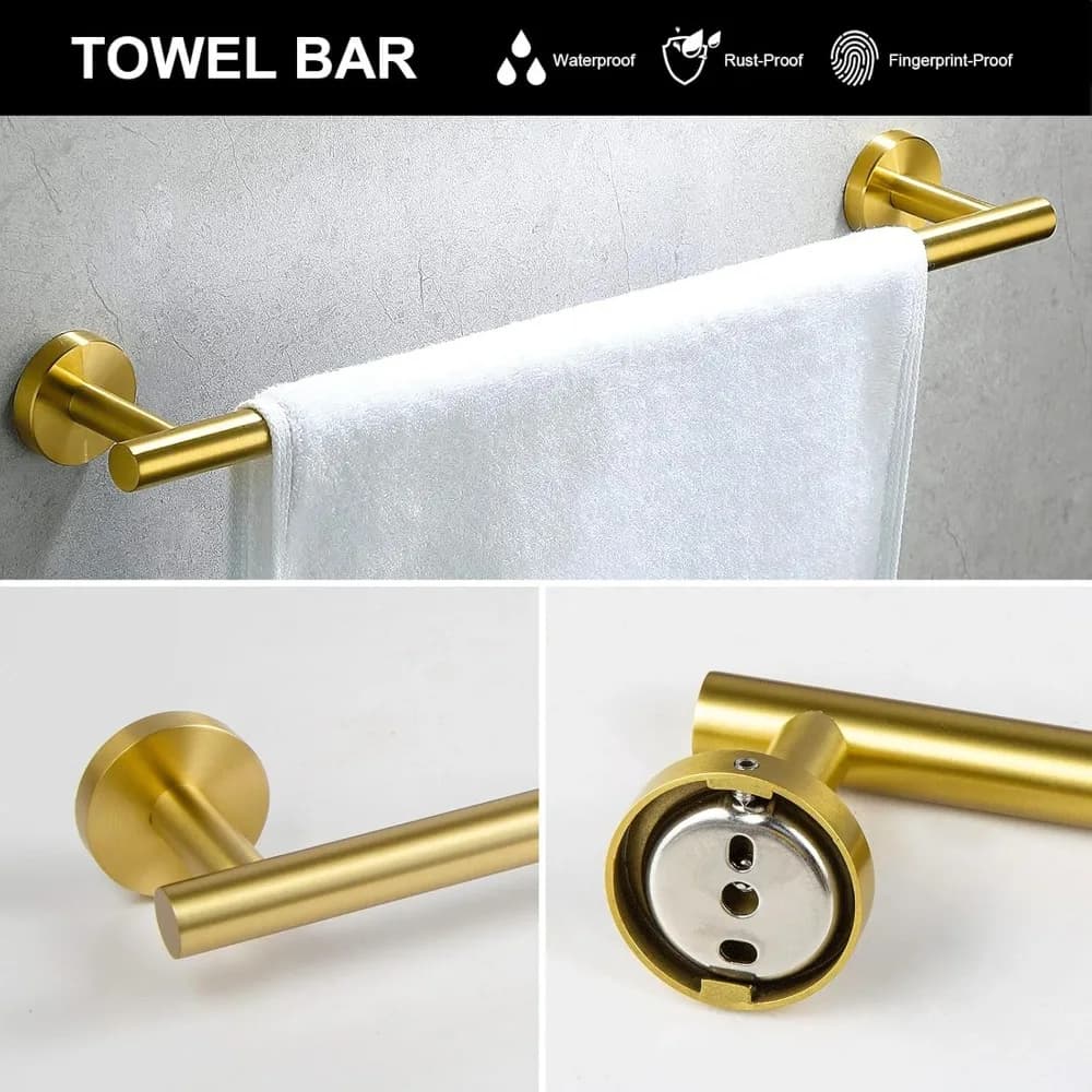 Set di accessori per il bagno in oro spazzolato da 5 pezzi, set portasciugamani da bagno in oro
