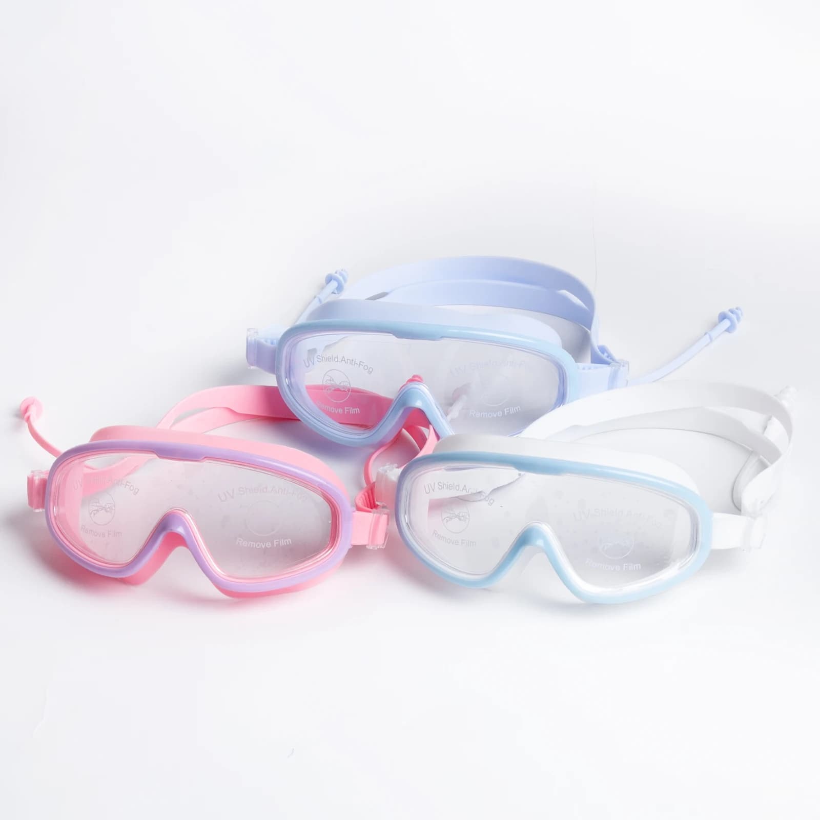 Pink swimwear with adjustable strap for children, anti-fog and unbreakable lenses, beach equipment for safe pool