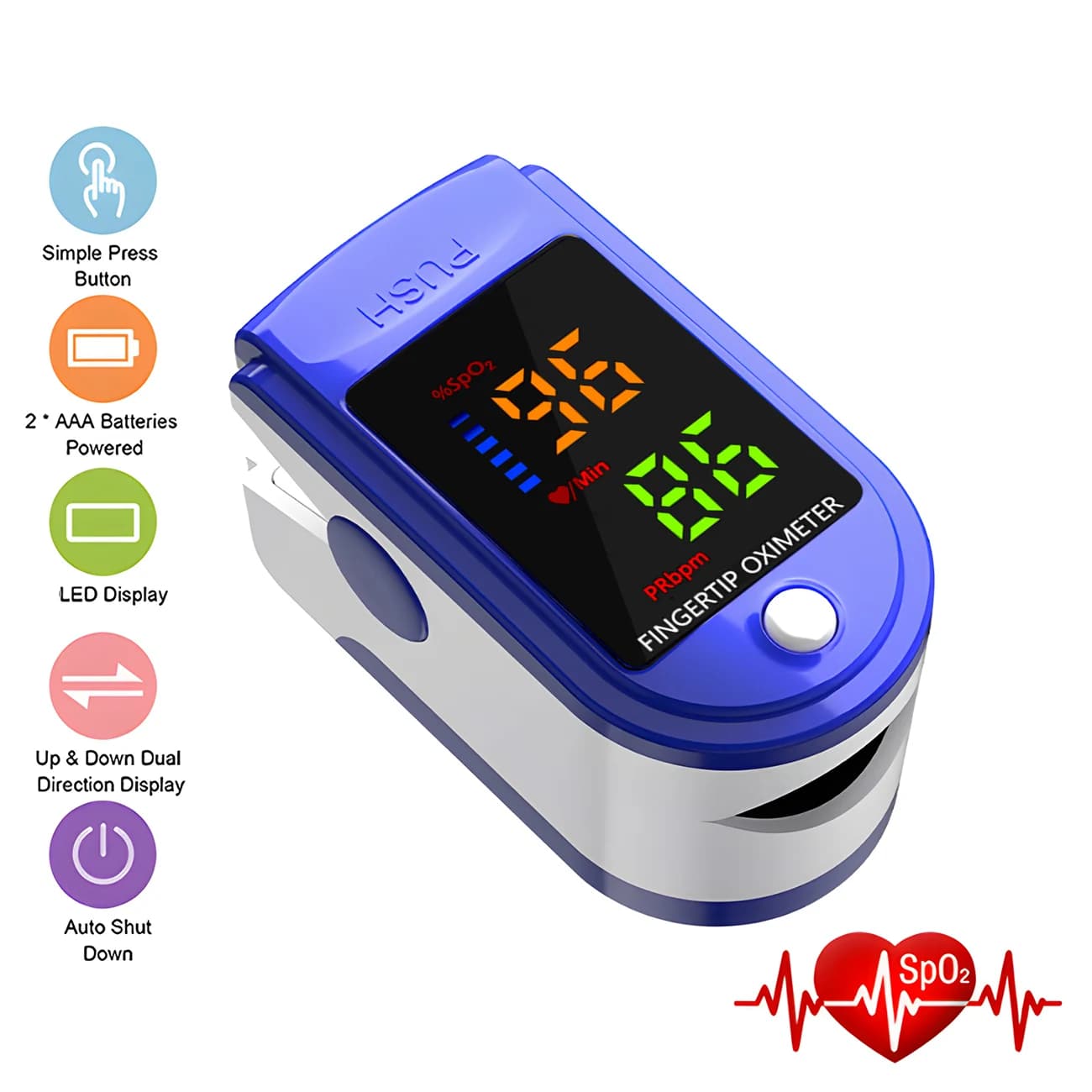 Portable finger pulse oximeter Blood Oxygen saturation monitor with finger pulse display Test SpO2 Health without battery