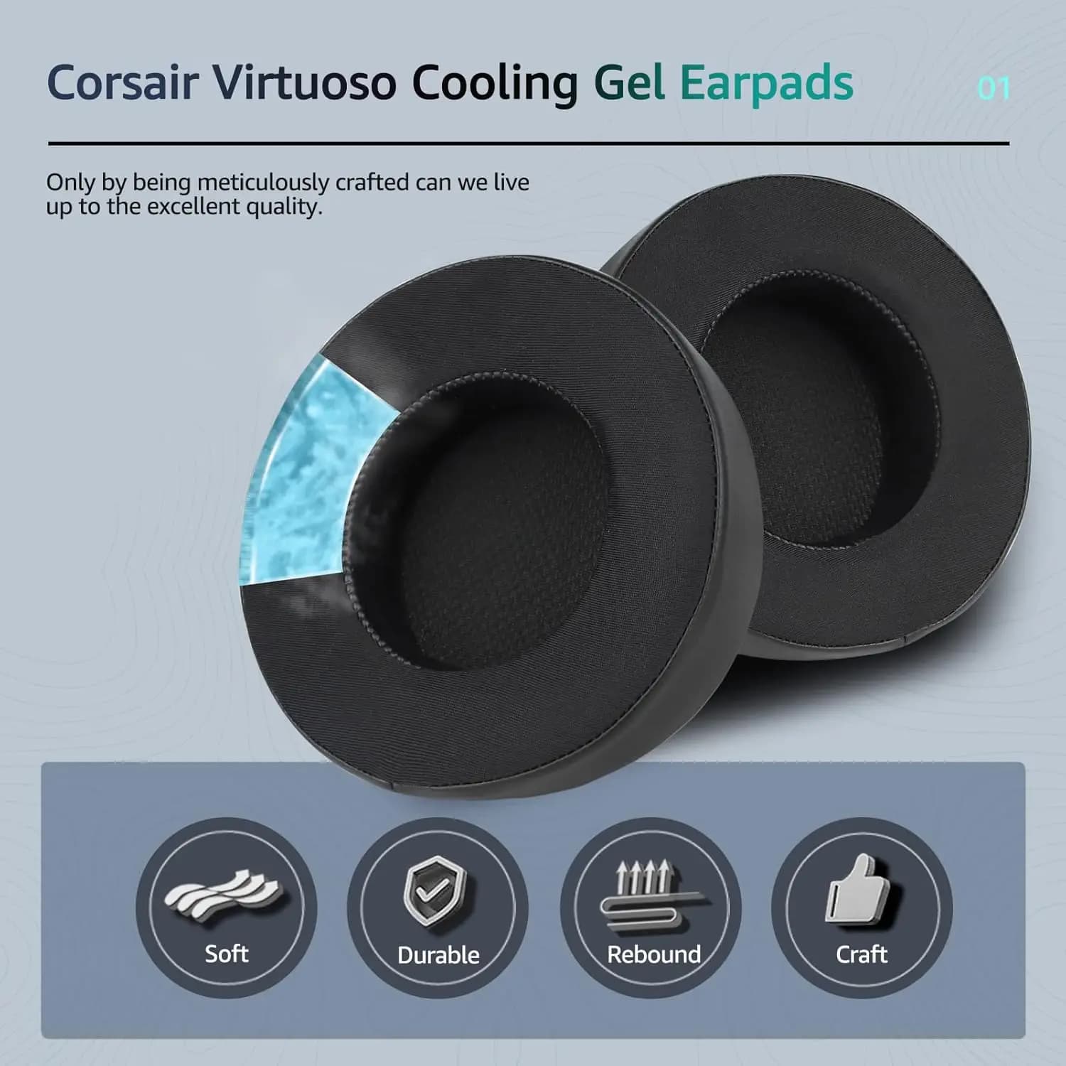 Corsair Virtuoso Cooling-Gel Replacement Ear Pads for Corsair Virtuoso Gaming Headset, Corsair Virtuoso Earpads with Smooth