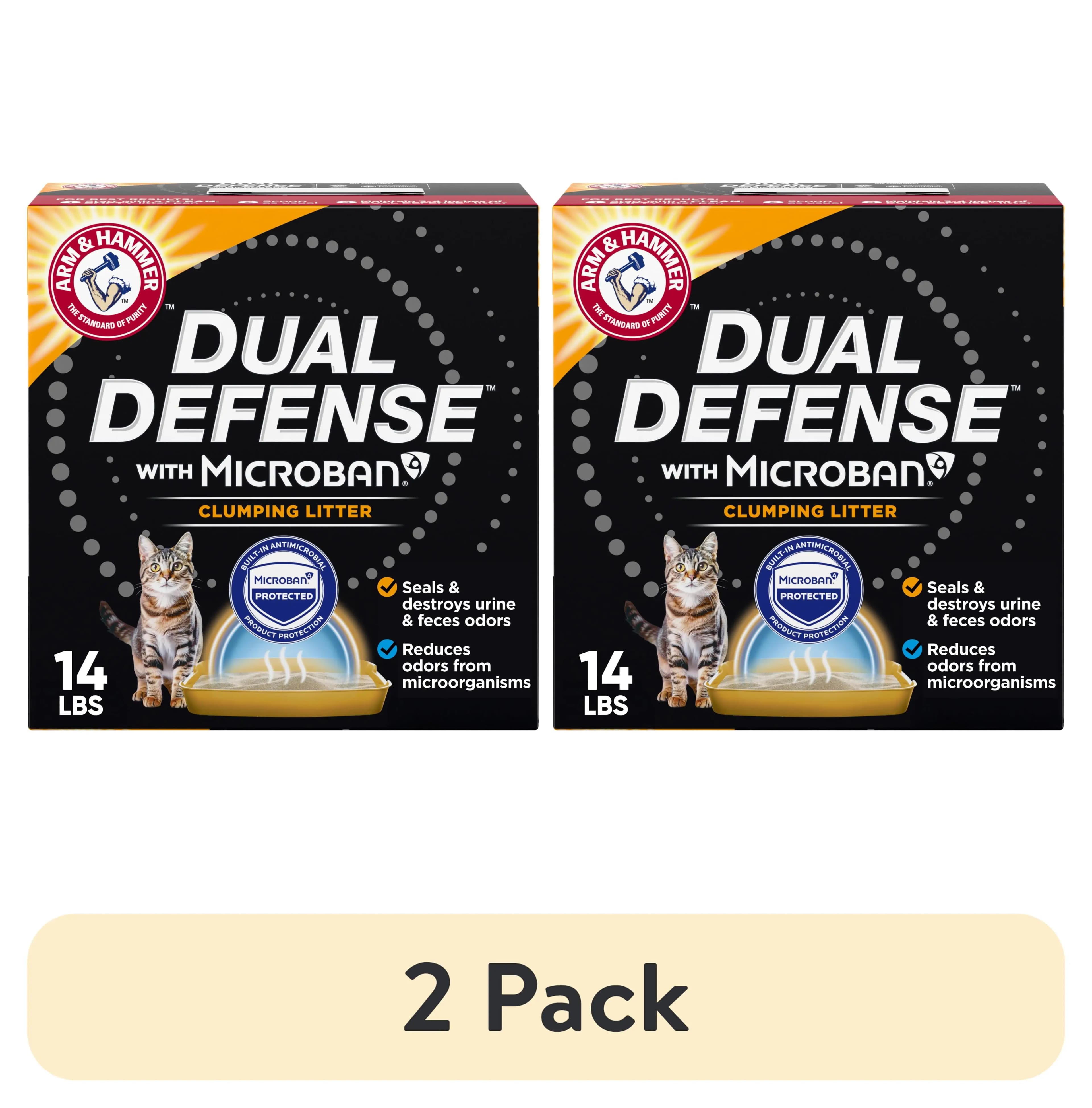 (2 pack) Dual Defense with Microban Clumping Cat Litter, Antimicrobial Product Protection*, Odor Control for Multi-Cat Household