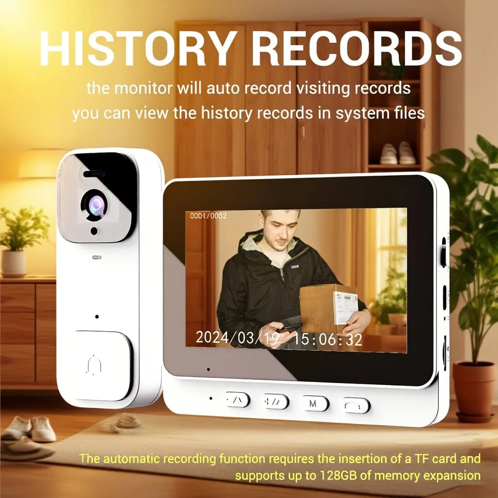 Videocitofono Intelligente X7/NT601/X6 con Display da 4,3 Pollici: Nessun WiFi Necessario e 128GB di Memoria | Cattura automatica da 300K pixel + 3+ mesi di garanzia