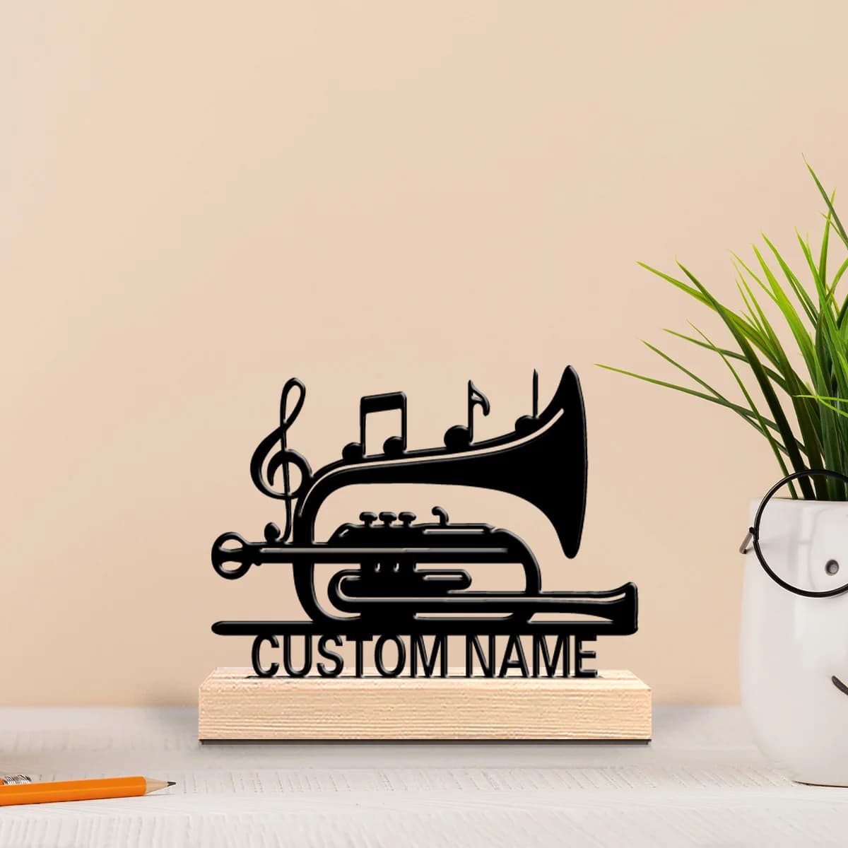 1pc Retro Personalized Custom cornet Metal Statues Desktop sculpture with wooden base suitable for pet grooming
