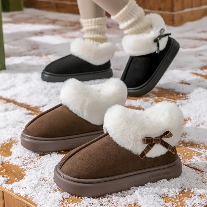 Stivali da neve alla moda con suola spessa per il nuovo stile invernale da donna con pile aggiunto, isolamento spesso, cotone antiscivolo e casual