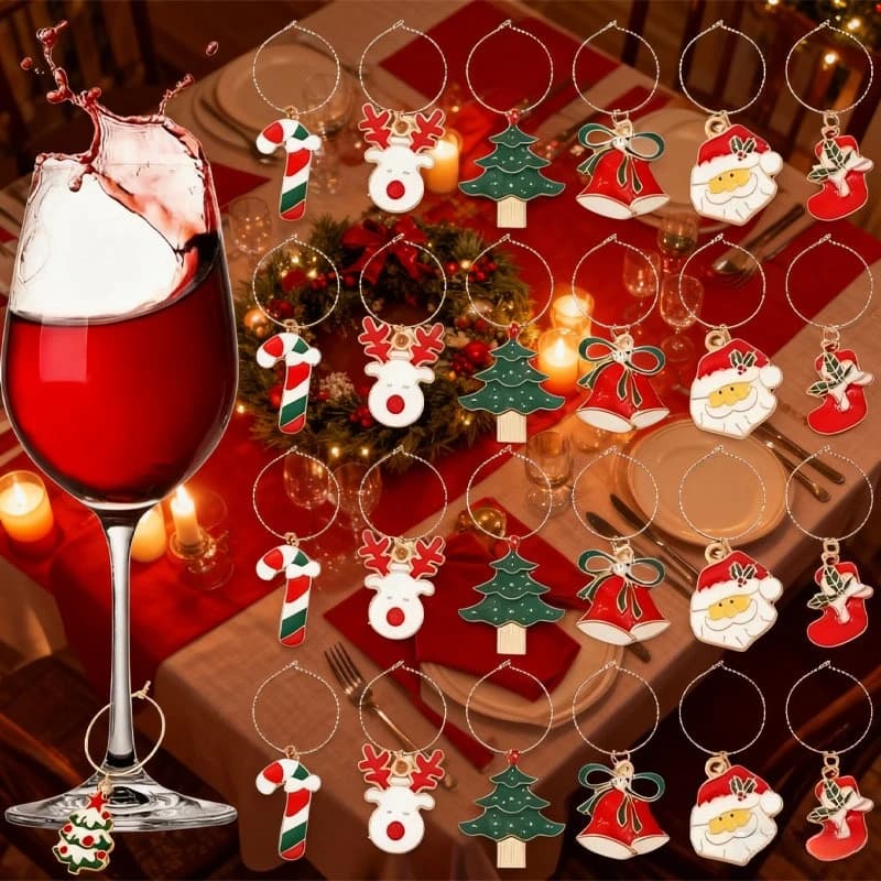 1/3/5/10 set di ciondoli per bicchieri da vino, semplici pennarelli in metallo per evitare miscelazioni nelle feste natalizie