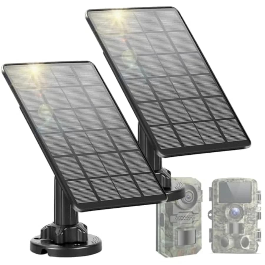 Trail Camera Solar Panel for outdoor use, ABS+PC material, black color, built-in 5000mAh battery and IP66 waterproof with 360 a