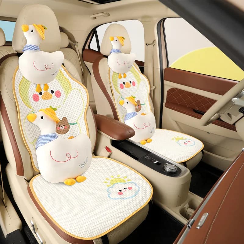 Universal car seat cushion with animated, cute, summer, breathable, anti-slip, seasonal honeycomb design for vehicle seats