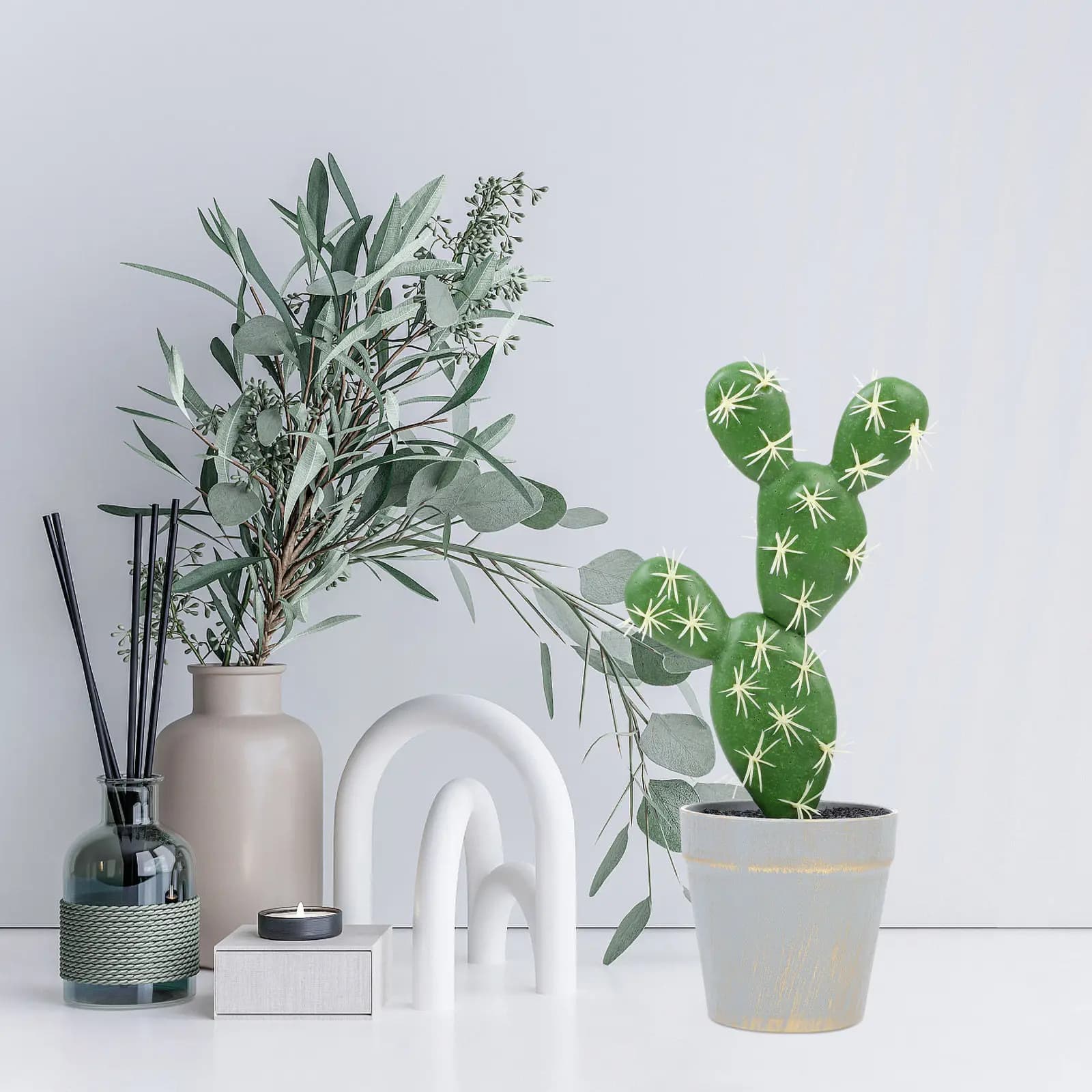 Premium Simulation Cactus Bonsai Decor Lifelike Artificial Plant for Desk Home Hotel Restaurant Villa Decoration Faux Cactus