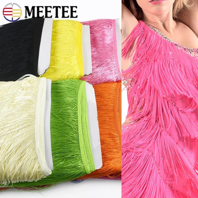 5/10 Iarde di Frange con Nappine da 15cm in Poliestere per Abiti da Ballo Latino, Tende, Decorazioni per Vestiti, Accessori per Cucito Fai-da-Te