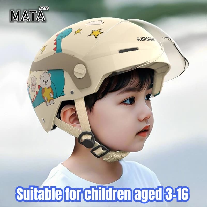 Caschi per Bambini da Moto, Casco Mezzo Integrale Antinebbia per Bicicletta Elettrica e Bici, Utilizzabile in Tutte le Stagioni, Casco di Sicurezza Estivo
