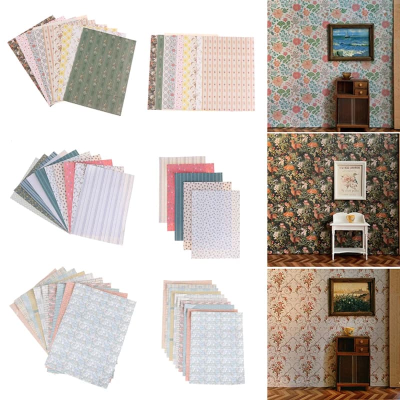 Mini mobili fai da te in miniatura carta da parati adesivo colorato carta da parati giocattolo casa delle bambole accessori Dollhouse Sticker Dollhouse