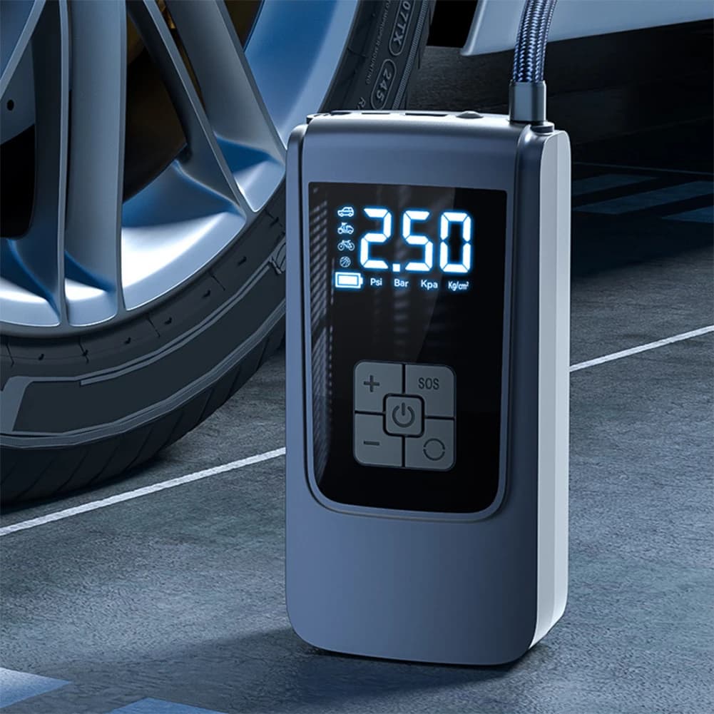 Pompa d'Aria Digitale 7.4/12V 6000mAh, Gonfiatore per Pneumatici Auto, Compressore d'Aria Intelligente, Pompa Elettrica per Veicoli, Camion, Moto e Palloni