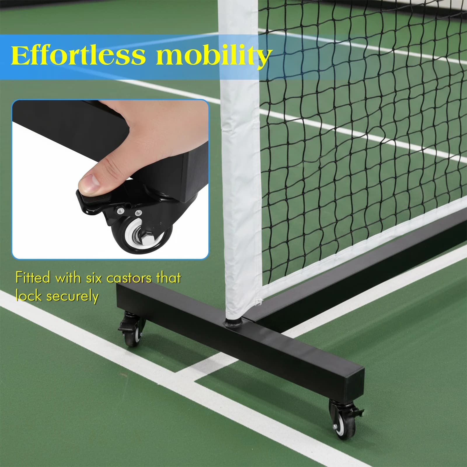 Rete Professionale per Pickleball con Supporto e Ruote, Rete da Torneo 22 Piedi Leggera per Tennis, Vialetti e Giardini