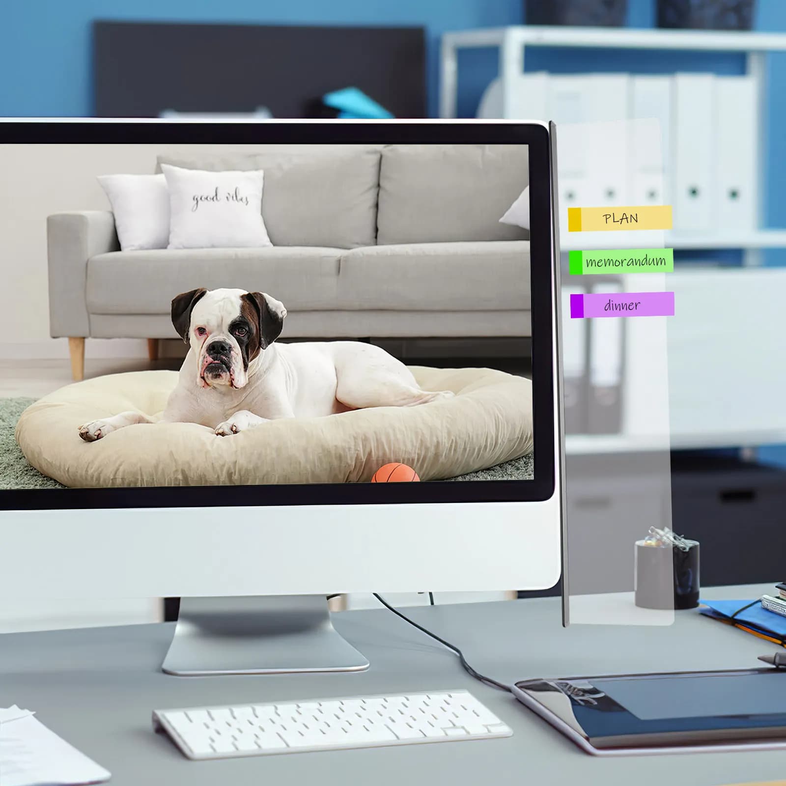 Lavagna per appunti da monitor in acrilico trasparente, porta messaggi adesivo per schermo del computer, promemoria per ufficio, organizer laterale