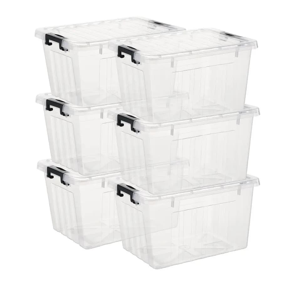 Contenitore di Stoccaggio con Coperchio, Scatola Impilabile per Organizzazione con Chiusura a Scatto, Durevole, in Plastica, Trasparente, 18 Quarti, Confezione da