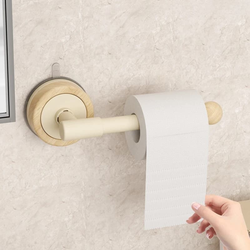1Pc Black/White Self-Adhesive Toilet Paper Holder - Wall-Mounted No Drill Installation, Modern Plastic Tissue Roll Organizer, Mu