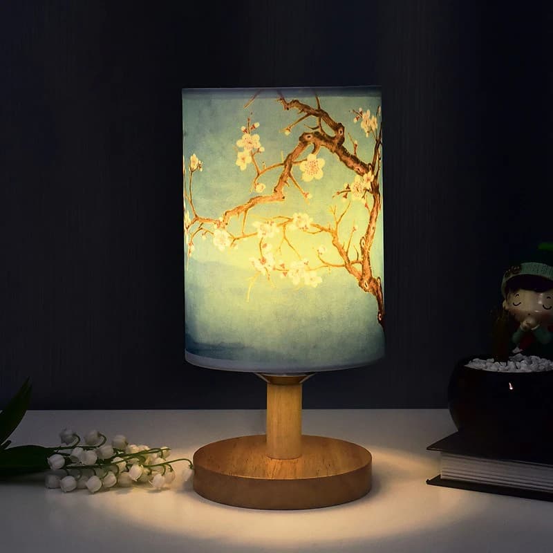 Lampade da tavolo con decorazione quadrata a LED Lampade da comodino per camera da letto con paralume in tessuto dimmerabile in stile cinese semplice con spina europea