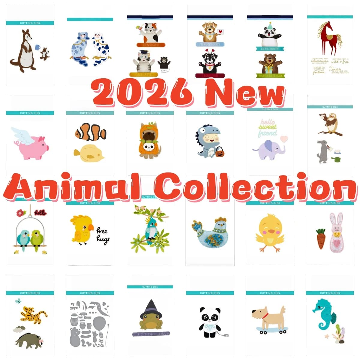 Liquidazione artigianale 2026 Collezione di animali Orso Gatto Cane Kanga Cavallo Uccelli Panda Metallo Fustelle per Scrapbook fai da te Mestiere Nuovo