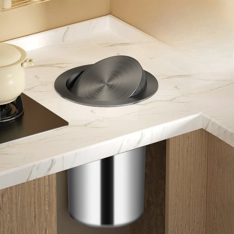 Kitchen Trash Can Built-in Garbage Bin Stainless Steel Large Litter Bins Luxury Touch Dustbin with Lid Kitchens Accessories