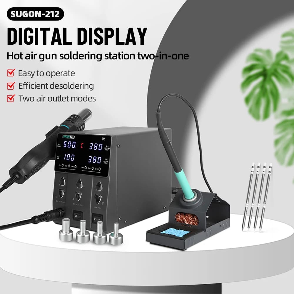 SUGON 212 760W Stazione di saldatura 2 in 1 Pistola ad aria calda ad alta potenza con saldatore T12 Strumenti di riparazione per saldatura di telefoni cellulari