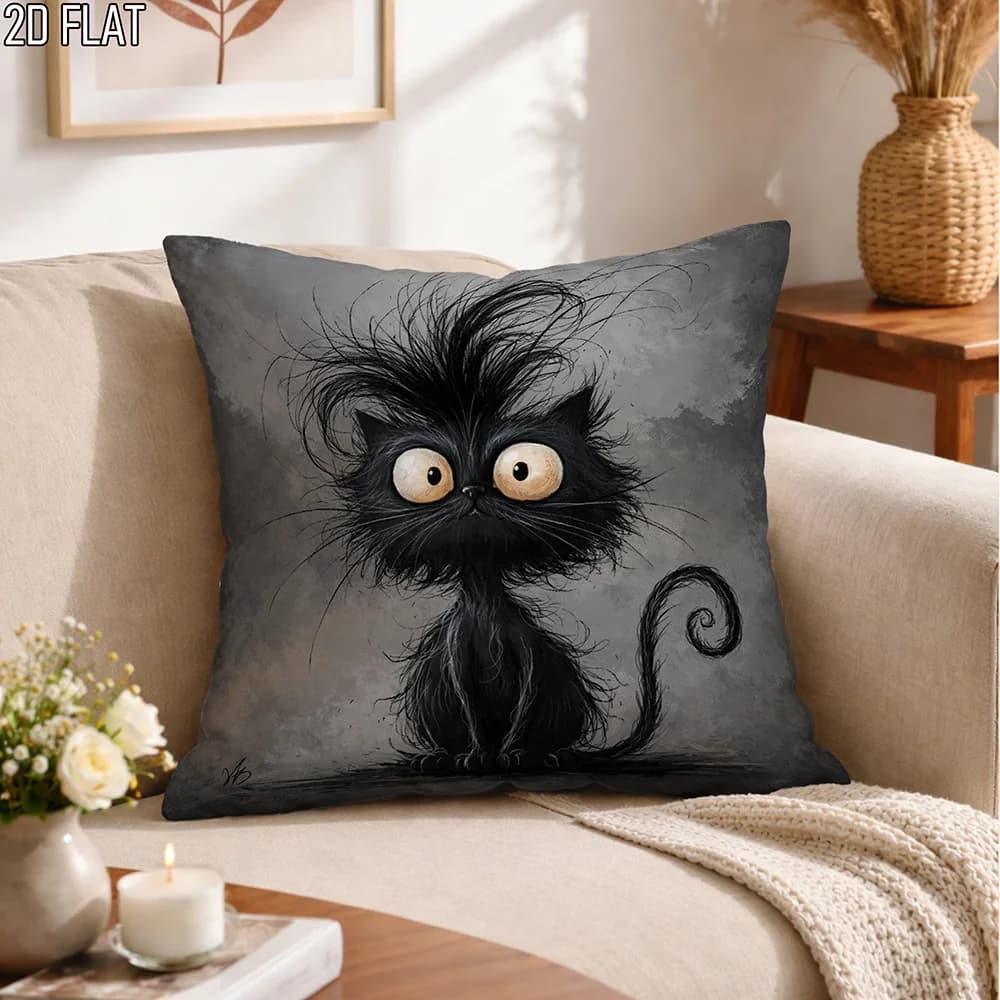 1 Pezzo Fodera per Cuscino Divertente Gatto Nero Pazzo, Simpatica Decorazione Spaventosa di Halloween per Divano Letto