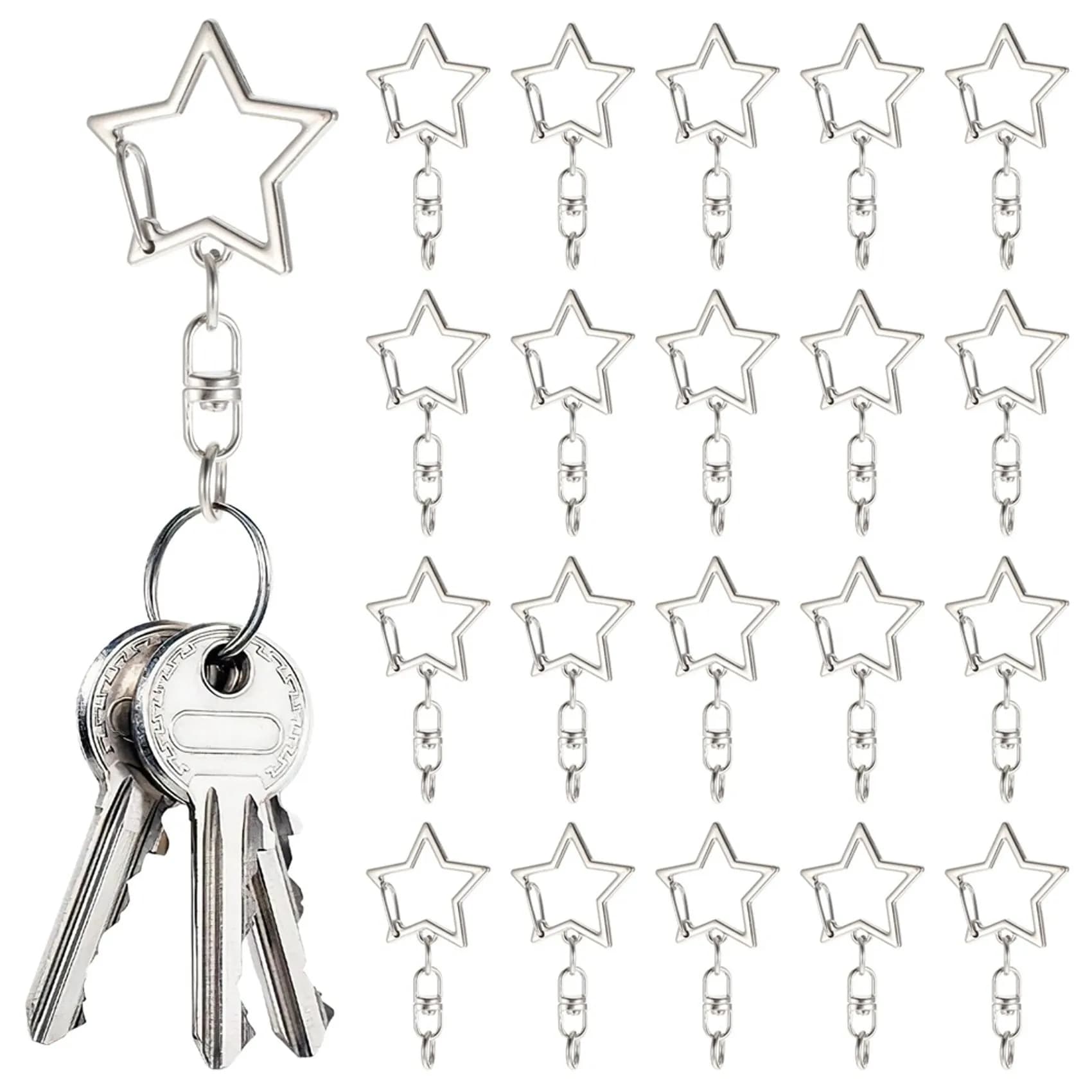 AB06 100 Pezzi Moschettone a Stella con Molla, Clip Portachiavi con Catena e Anello Apribile