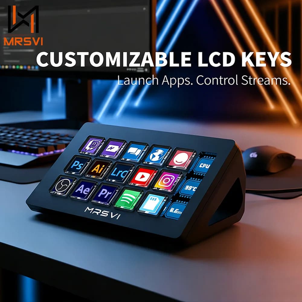 MRSVI 293S Visual Keyboard Stream Dock Deck con 15 tasti, display LCD, controller per la creazione di contenuti live, pulsanti personalizzabili per Win/MacOS