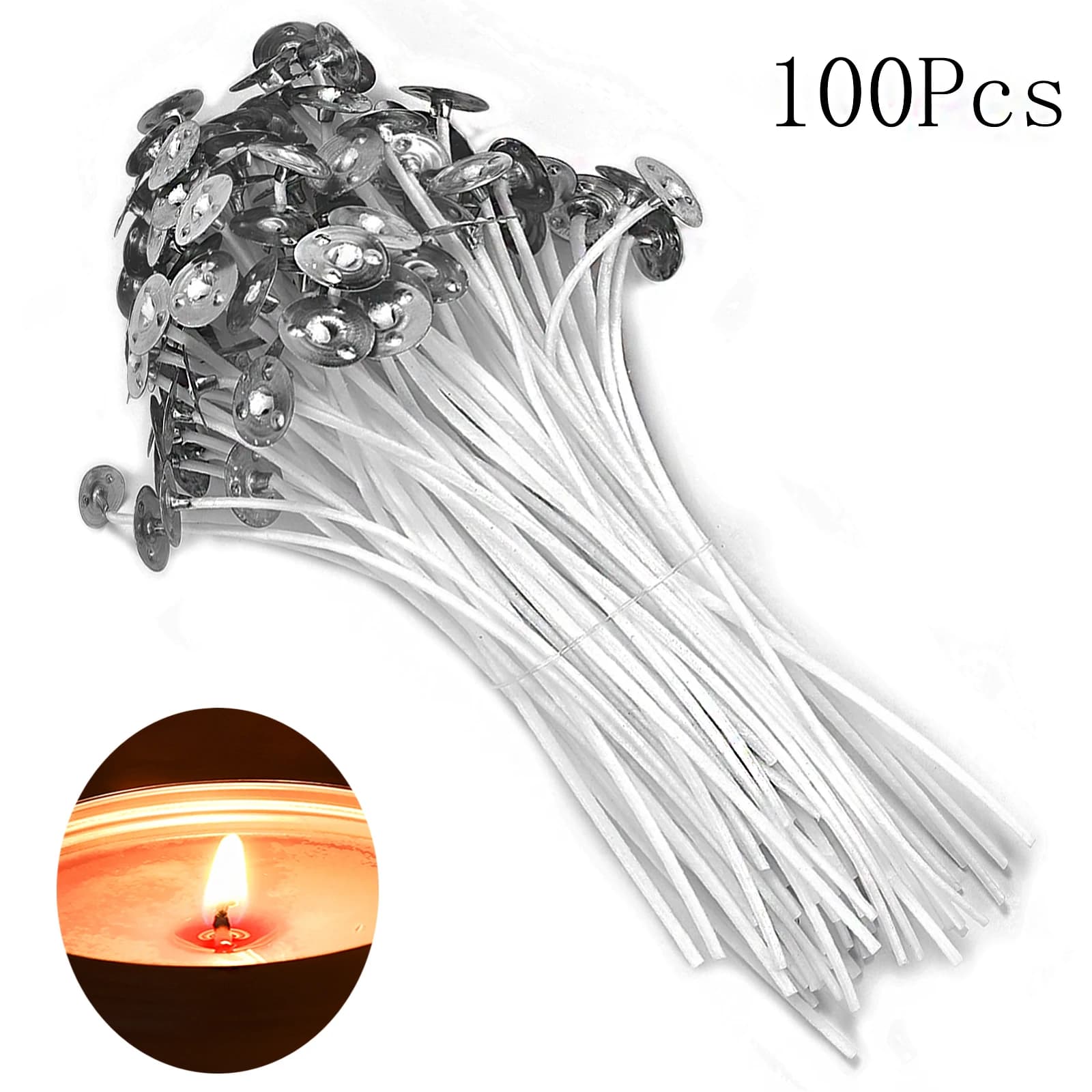 100 PCS Stoppini per candele Cera senza fumo Nucleo di puro cotone Porta nucleo di cera 2.6-20 cm Candela fai da te Creazione di stoppini pre-cerati Forniture per feste