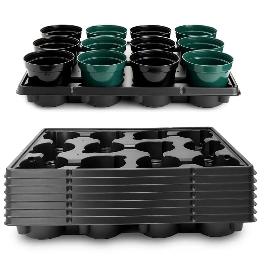 Trays for 12 Cell Round Vivary Vases, Pack of 8, Robust Trays for Containing 4 Inch Vases, Plastic Trays Reinforced for Semina and Planting