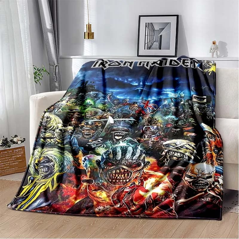 3D I-Iron-Maidens Band Print Flannel Blanket Soft Warm Lightweight Throw Blanket Home Decor For Sofa Bed Bedroom Travel Gift