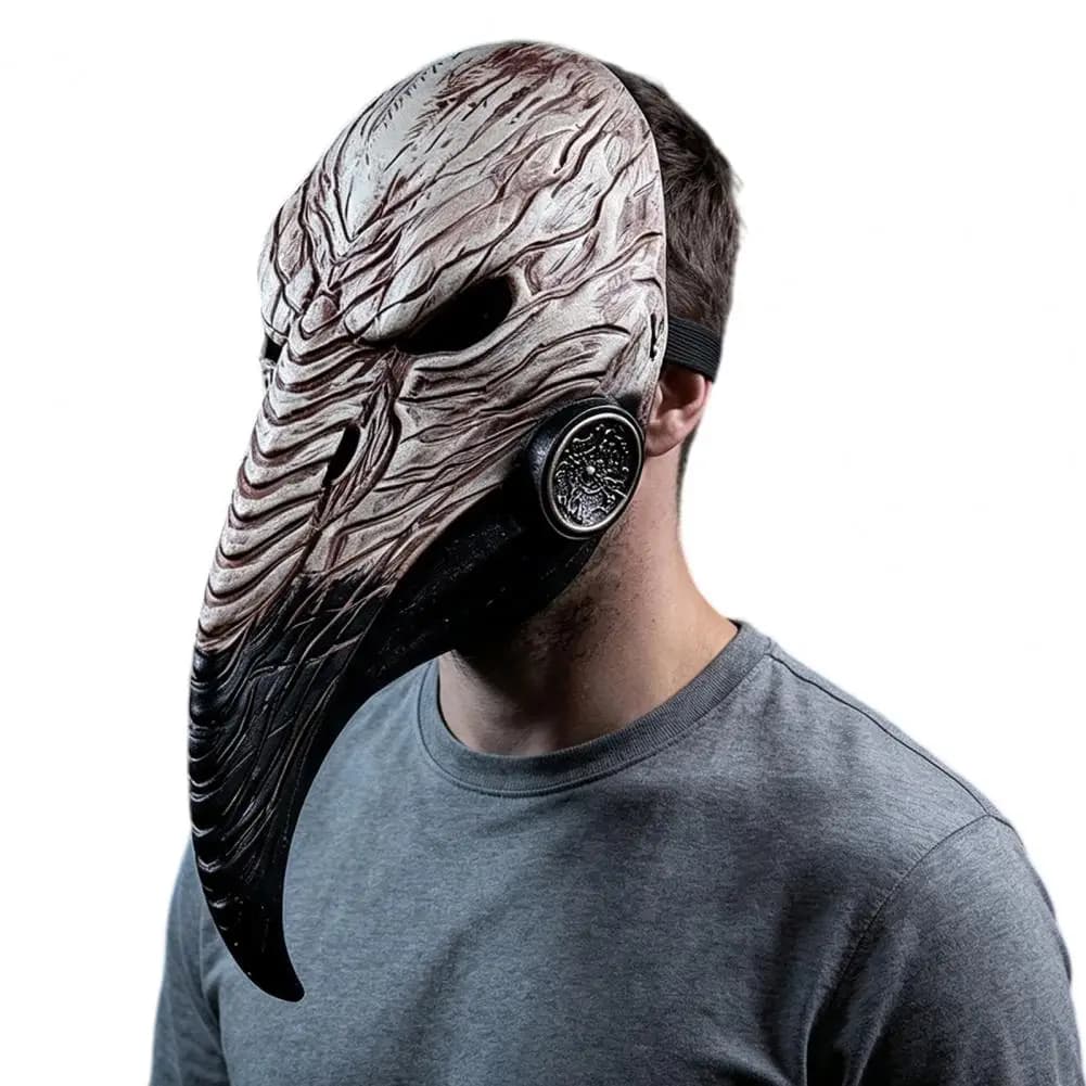 Punk Masque Carved Metal Style Masque Long Nose Raven Masquerade Mask Steampunk Bird Beak Cosplay Accessory Latex for Parties
