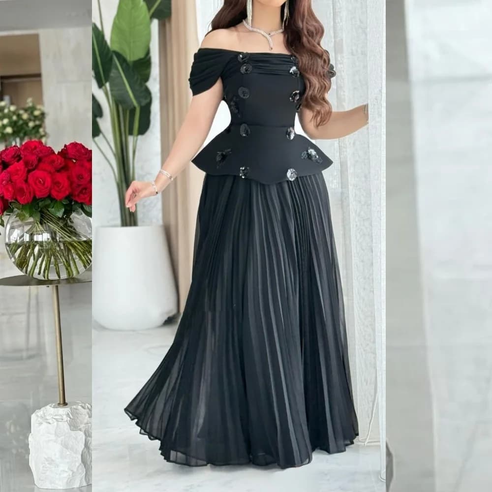 Customized High Quality Sequined Pleat A-line Off-the-shoulder Long Dresses Bespoke Occasion Retro Chinese Style