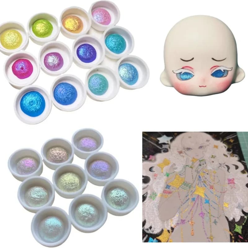 Pearl/Chameleon Watercolor 9/12 Color Test Sample Pigments Hand Painting Calligraphy Nail Art Flash Water Color Art Supplies