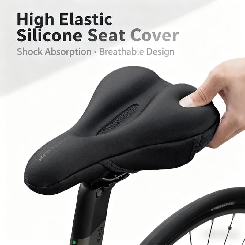 Coprisedile per bici in silicone e memory foam, cuscino antiscivolo ammortizzante, nastro magico e opzioni con coulisse per una guida confortevole
