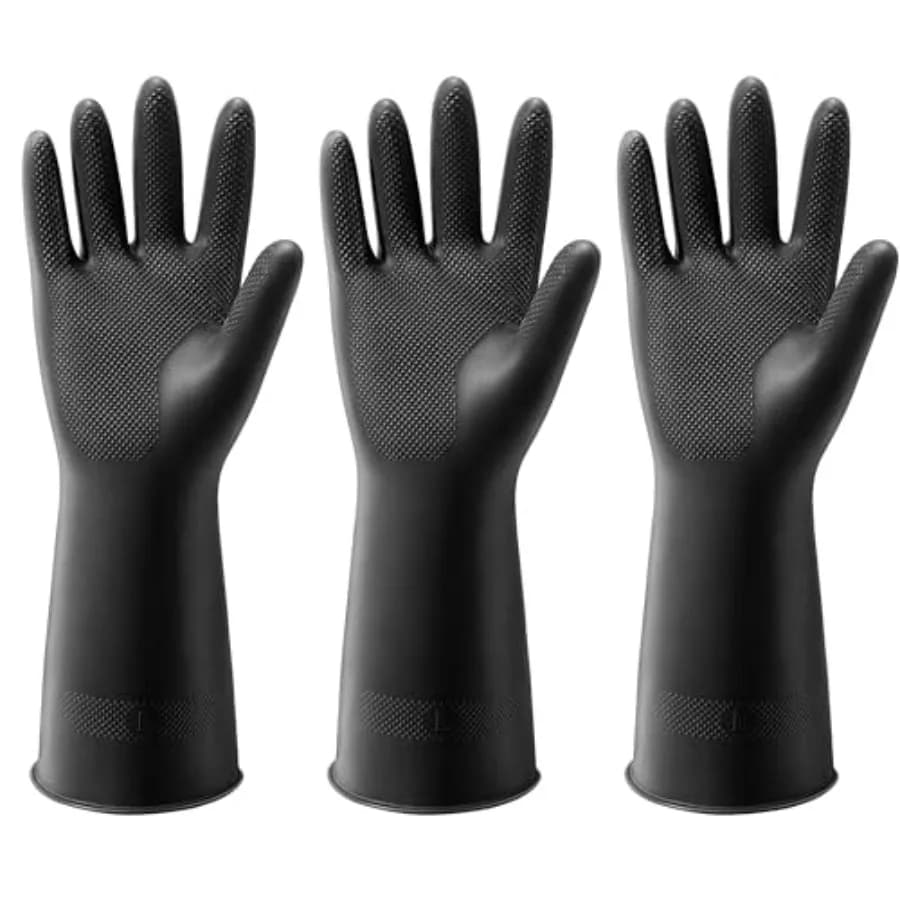 3 Pairs Dishwashing Gloves, Reusable Latex Cleaning Gloves for Housework Kitchen Bathroom, Durable Flexible and Anti-slip, Smoo
