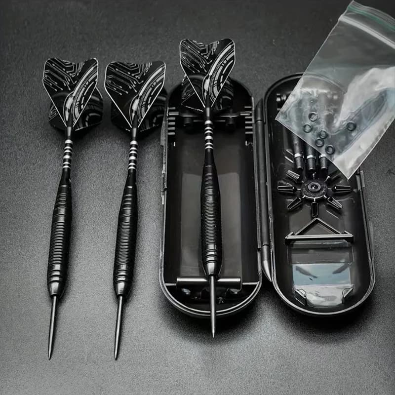 Set di Freccette Professionali con Punta in Metallo, 3 Pezzi, Nere, 22g, con Custodia Portatile per Competizione e Intrattenimento