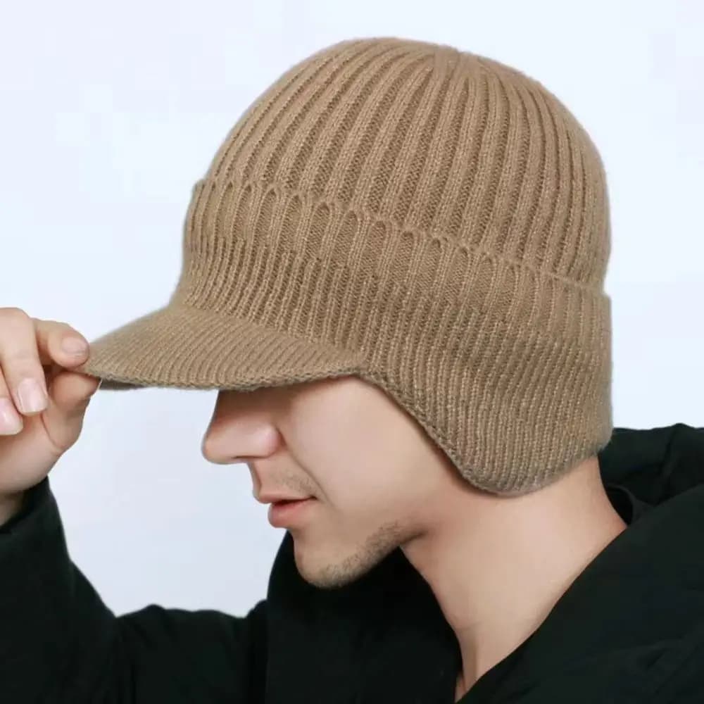 Short Brim Ear Protection Men Knitted Cap Cycling Winter Warm Beanies Hat Outdoor Ski Baseball Cap