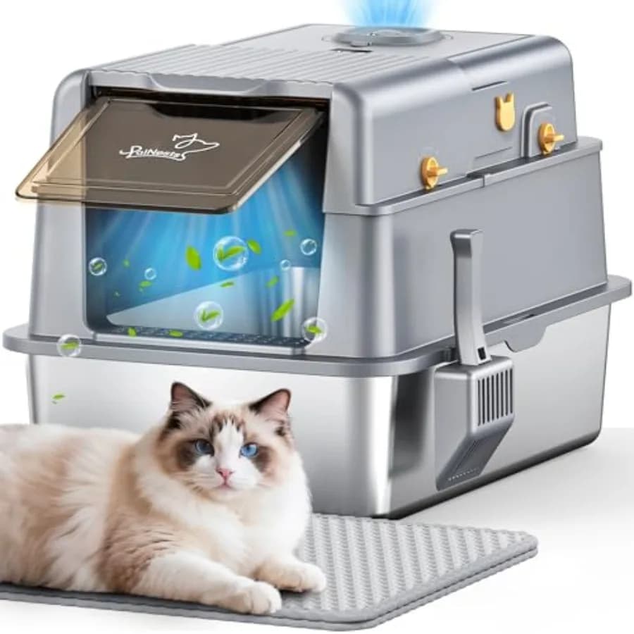 Lettiera per Gatti L7 Ultra-Resistente in Acciaio Inossidabile con Sistema Intelligente di Controllo degli Odori, Lettiera per Gatti XXL Extra Large in Metallo Chiusa con Coperchio