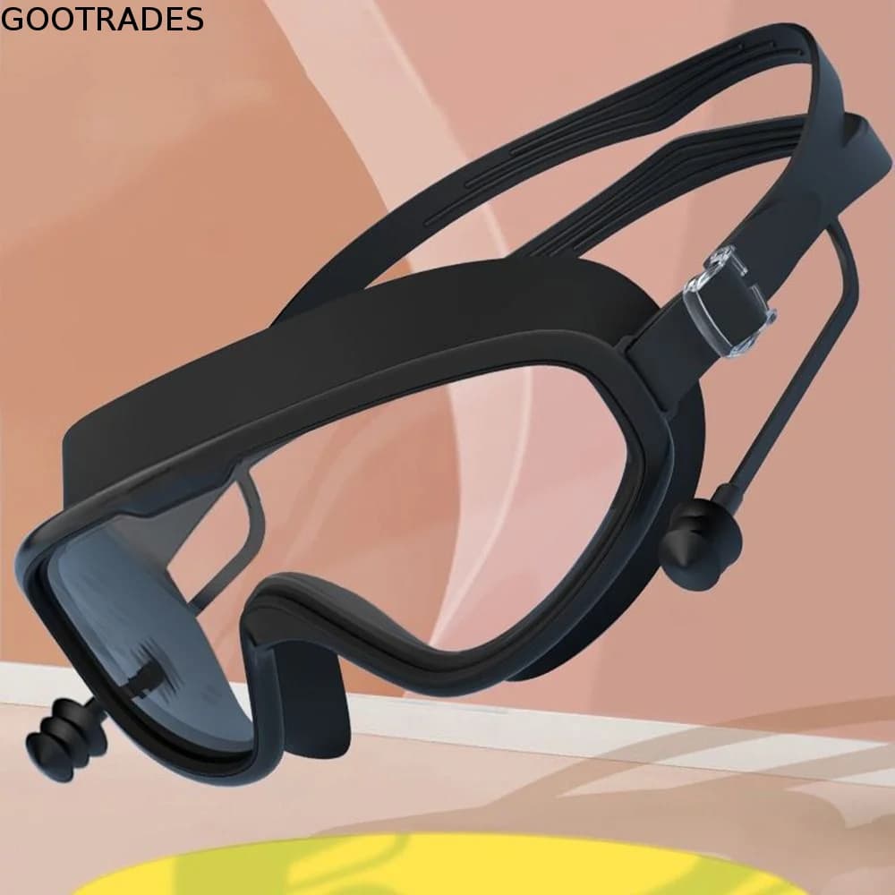 Large Frame Swimming Goggles Waterproof HD Swim Training Glasses Wide View with Earplugs Windsurfing Glasses Pool