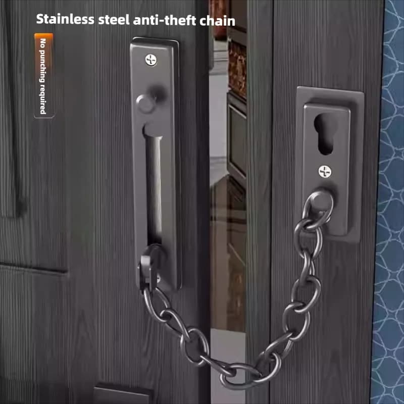 Serratura a catena per porta Protezione per catena di sicurezza in acciaio inossidabile con serratura a pressione antifurto a molla Chiusura per porta lucida resistente con vite