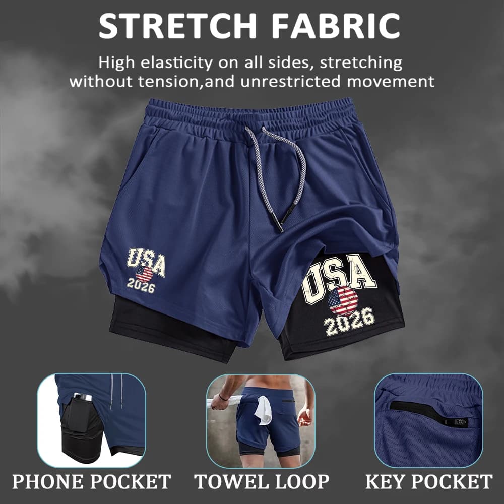 Men's casual beach shorts, fast and breathable drying, double layer, suitable for daily jogging, cycling, shorts with drawstring.