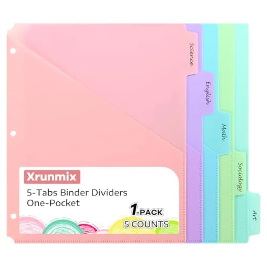 5 Tabs Dividers with Pockets for 3 Ring Binder, 5 Count Binder Dividers for US Letter Size, Tabbed Dividers for School, Office,