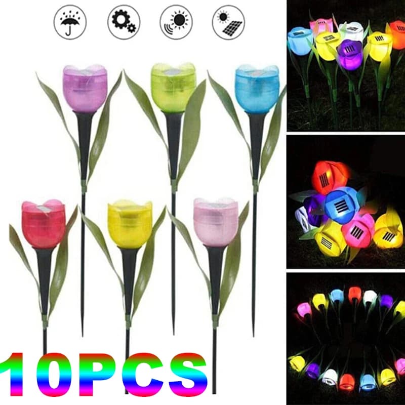 1 pz giardino tulipano a forma di fiore LED ad energia solare tubo impermeabile luci da prato decorazione in piedi per cortile festa all'aperto Xqmg