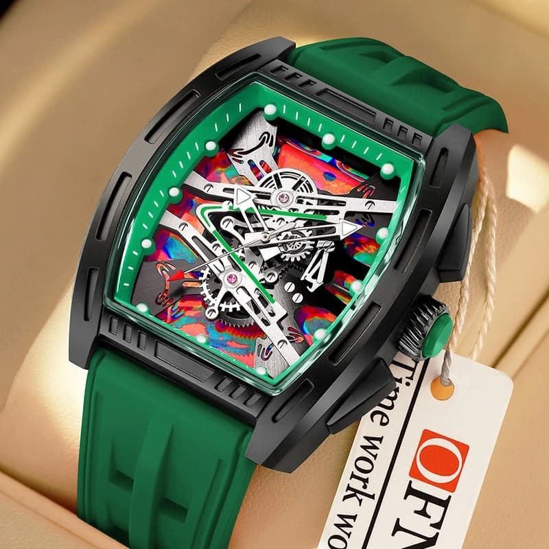 Men's barrel-shaped watch, trendy, bright, waterproof, sporty, quartz, with captivating and classic design.