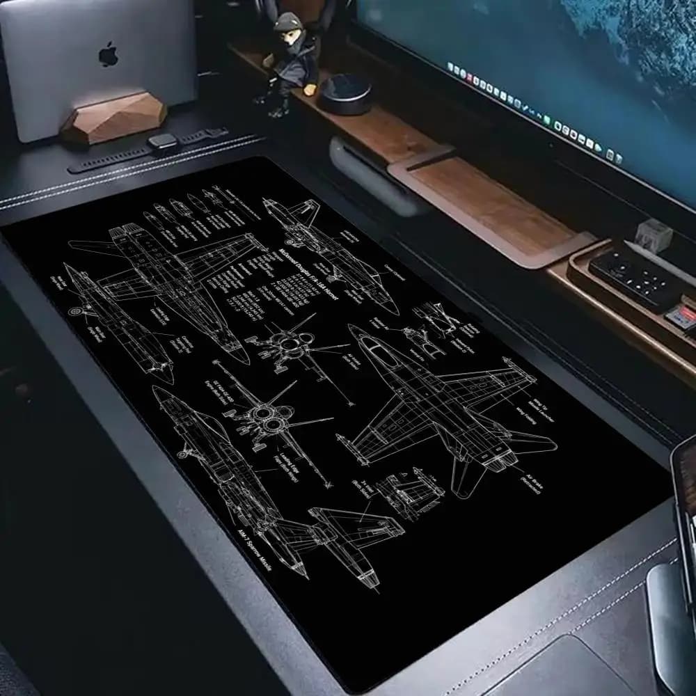 Large Aviation Blueprint Mousepad Vintage Fighter Jet Mousepads Keyboard Mat Deskpad Desk Mats Non-Slip Rubber Mouse For Gamer