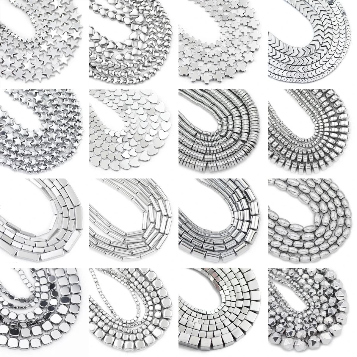 Perline di pietra ematite placcata argento naturale Cuore Stella Freccia Perline sparse distanziatore irregolare quadrato per creazione di gioielli Braccialetti fai da te
